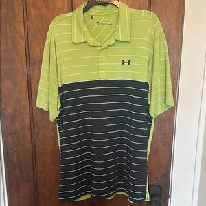Under Armour Men's Green and Blue Striped Polo